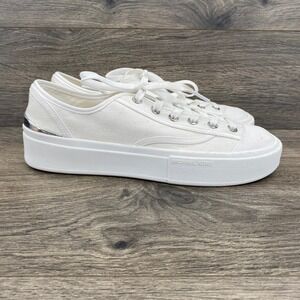 Michael Kors Platform Sneakers Womens 9.5 White Canvas Low Top SN24K Silver Trim